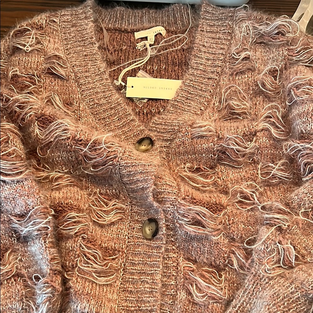 Gilded Intent Brown Textured Cardigan Sweater
